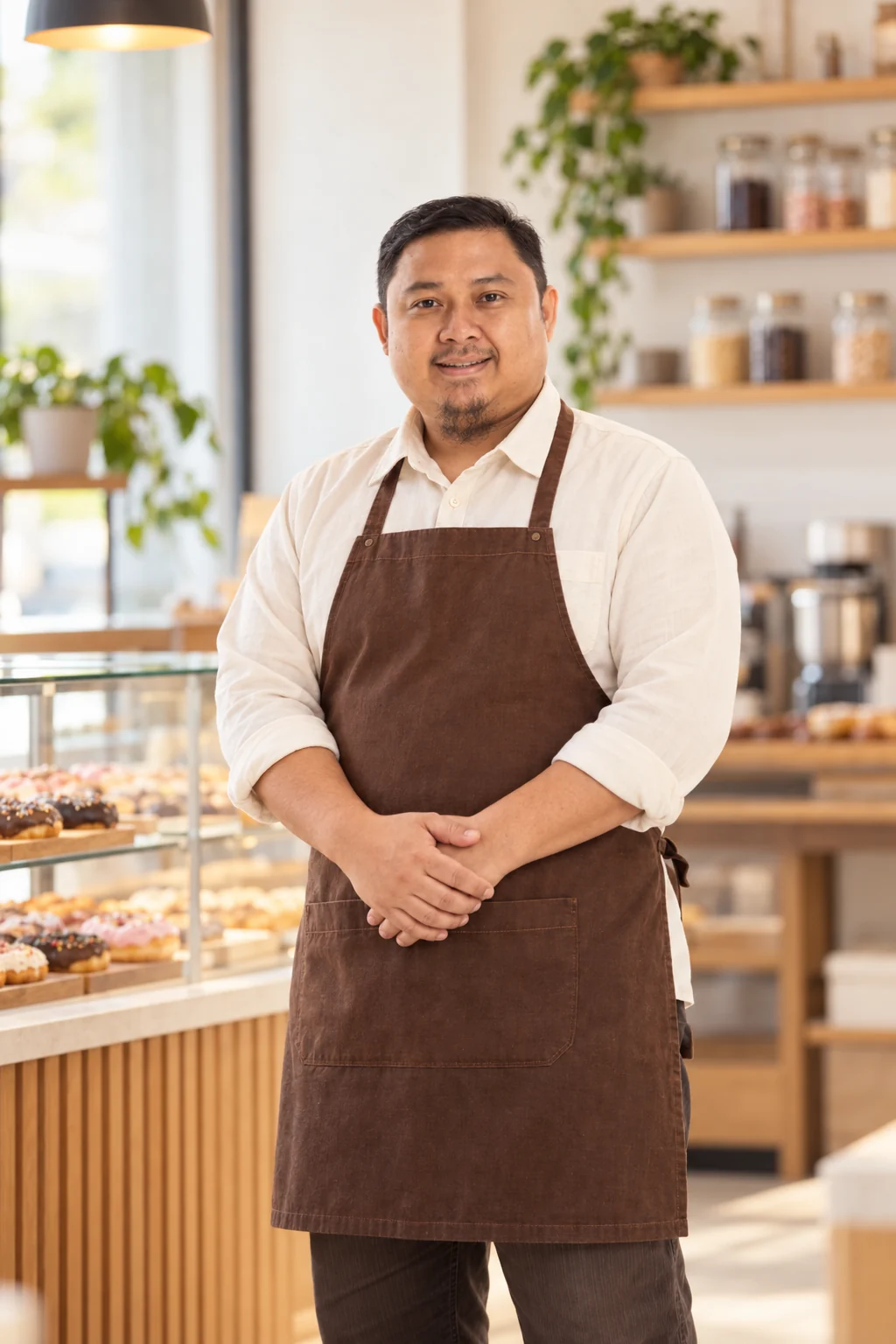 Potret Muhammad Khairi Abu Yamin memakai apron bakery